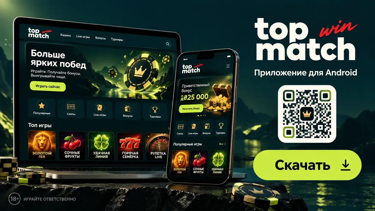 Кнопка загрузки APK и QR-код приложения TopMatch