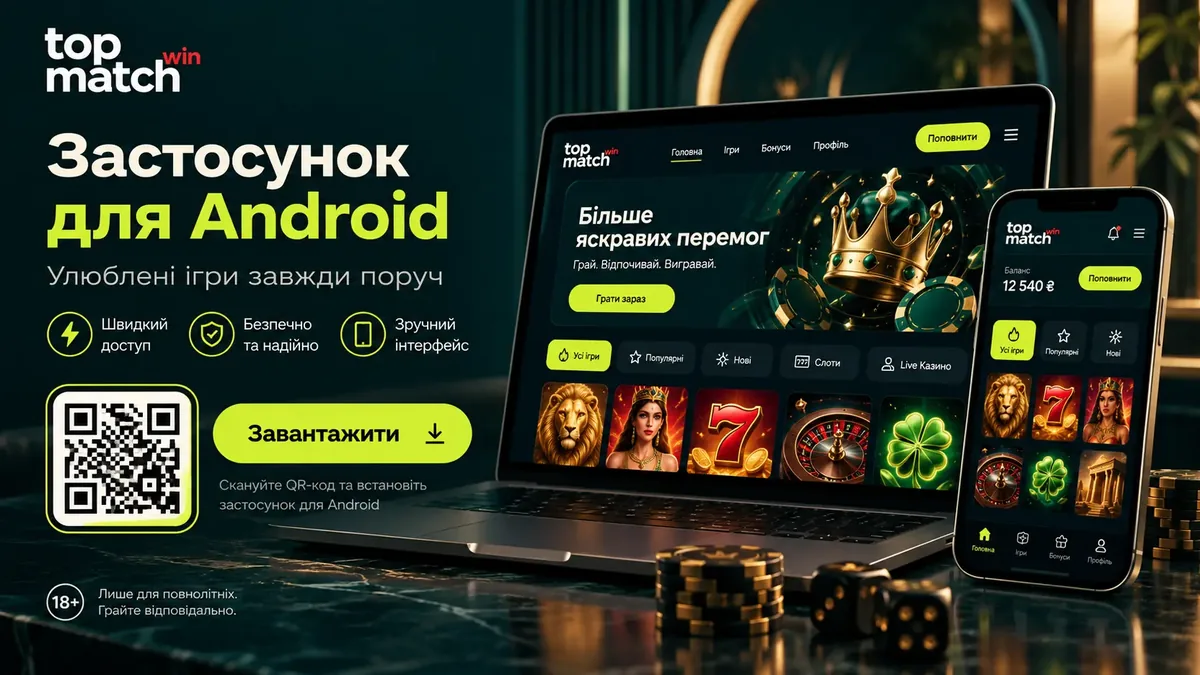 Кнопка завантаження APK і QR-код застосунку TopMatch