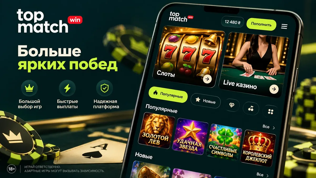 Мобильные слоты и живое казино в приложении TopMatch
