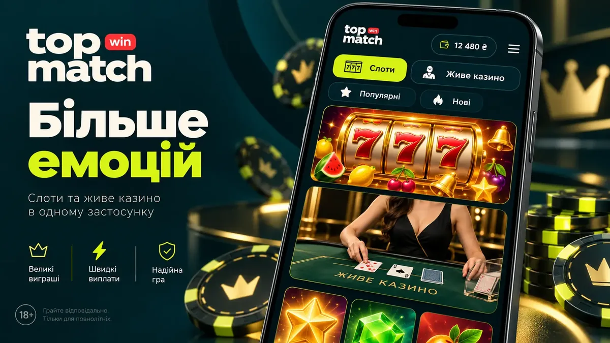 Мобільні слоти та живе казино в застосунку TopMatch