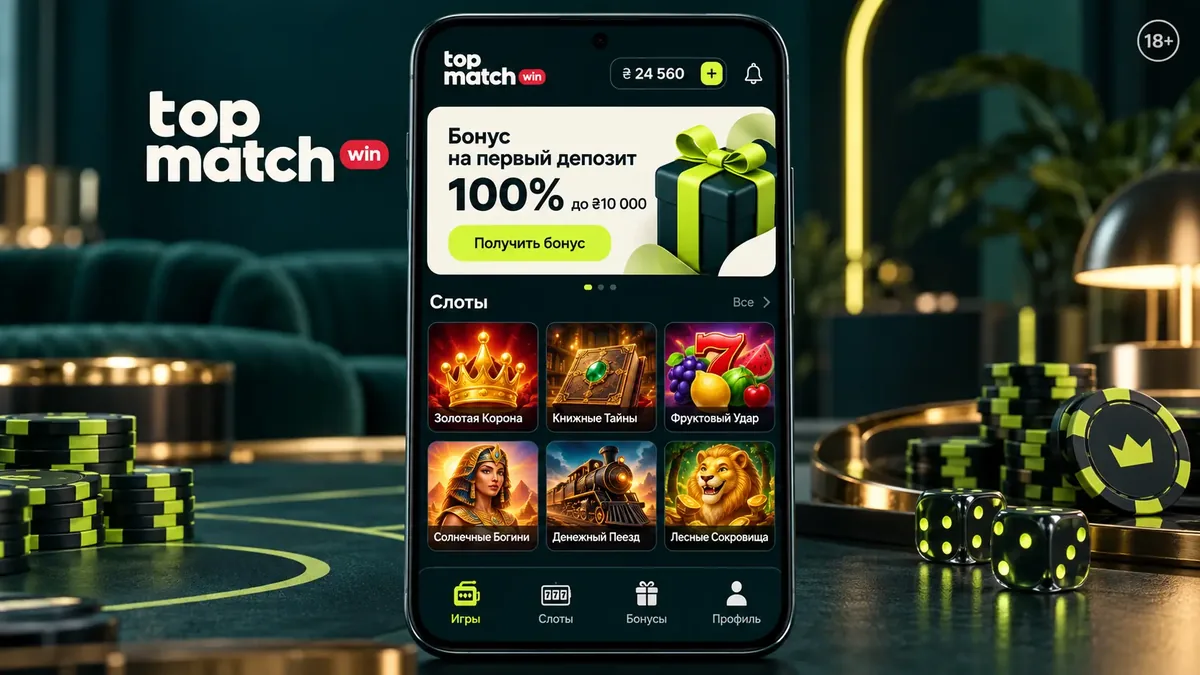 Приложение казино TopMatch на Android-смартфоне