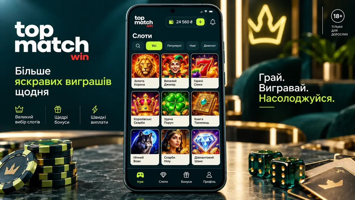 Застосунок казино TopMatch на Android-смартфоні