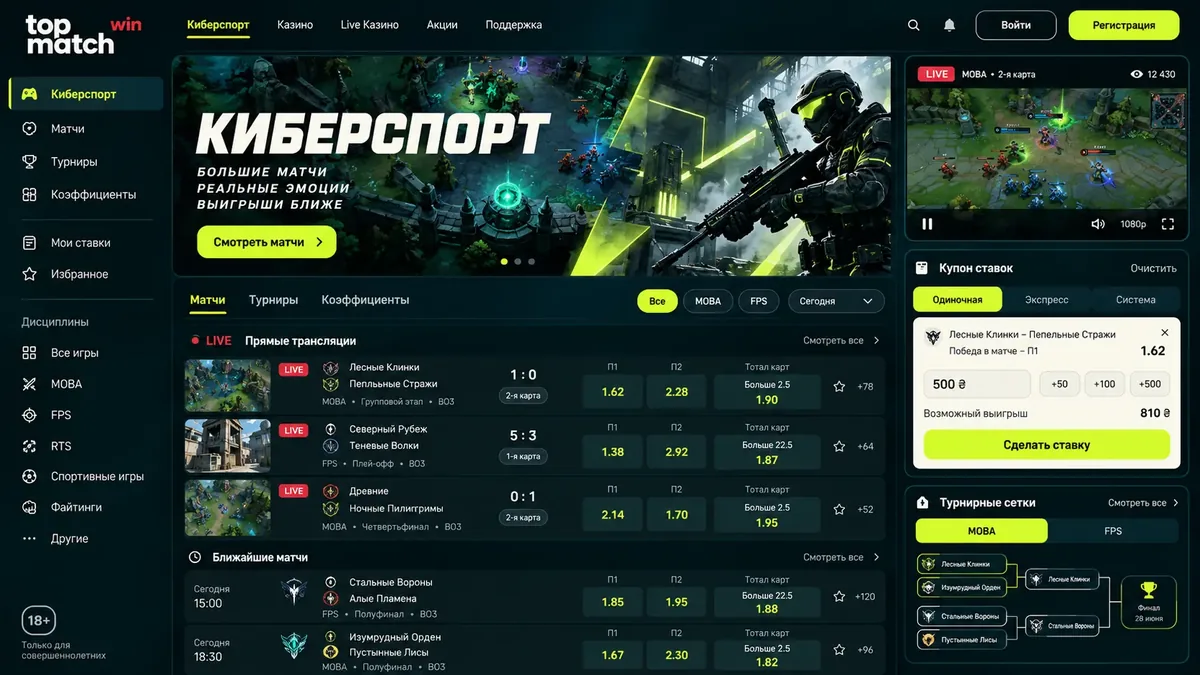 Ставки на киберспорт в разделе TopMatch