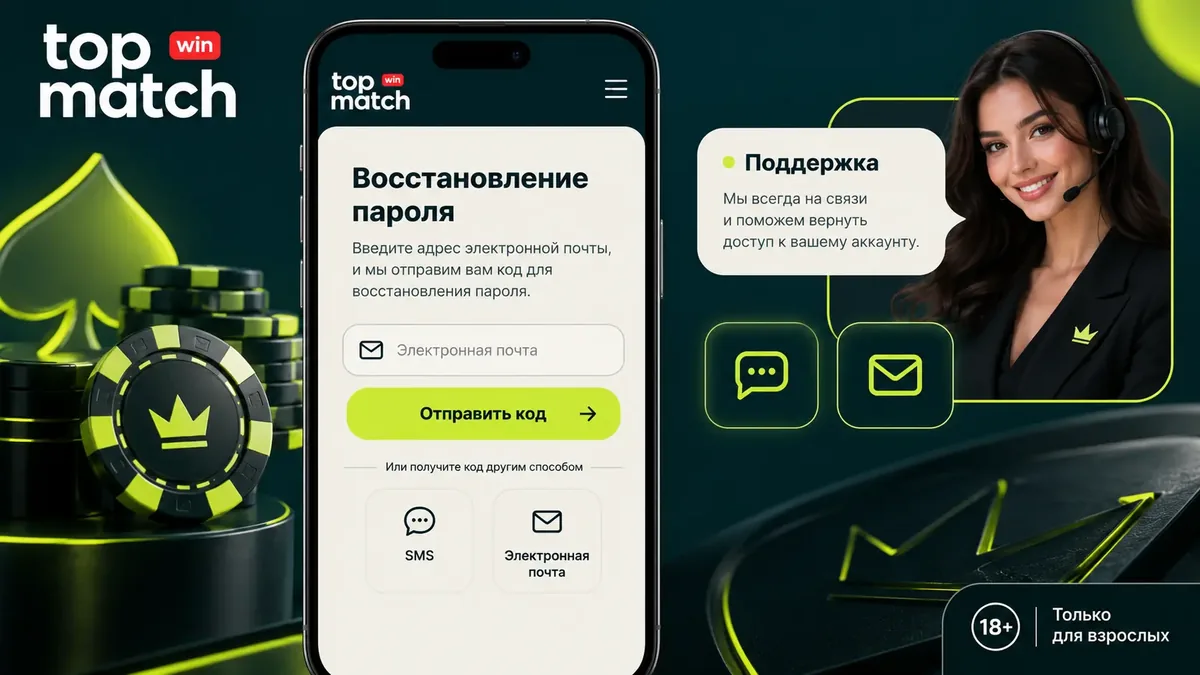 Восстановление пароля и чат поддержки TopMatch 24/7