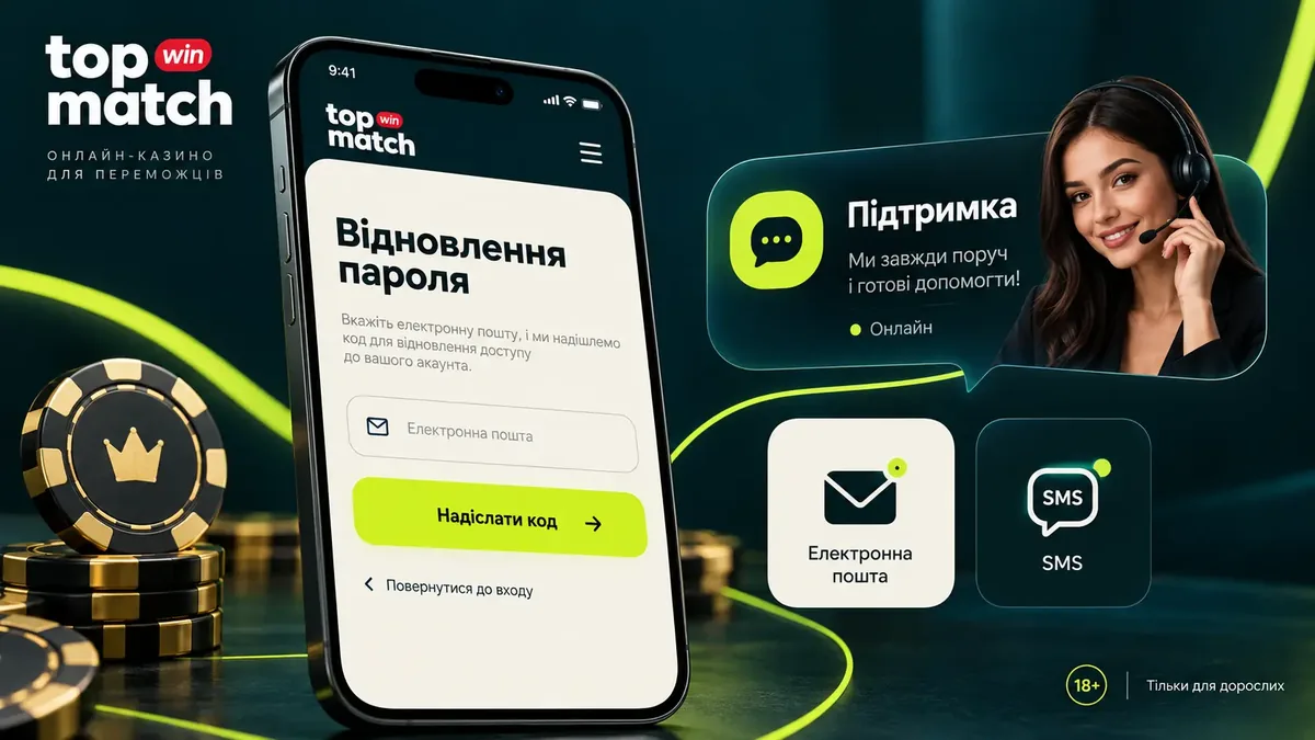 Відновлення пароля та чат підтримки TopMatch 24/7