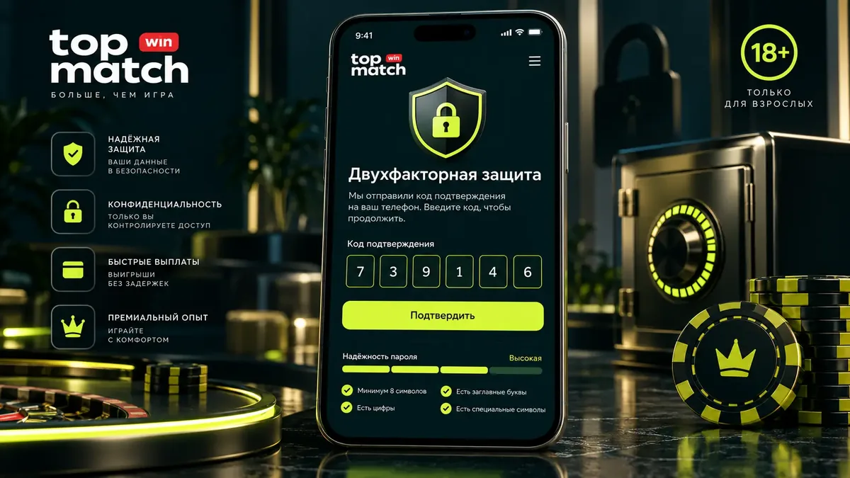Двухфакторная защита аккаунта TopMatch на смартфоне