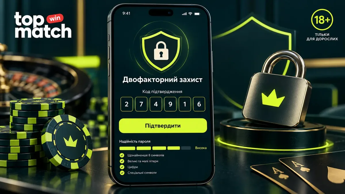 Двофакторний захист акаунта TopMatch на смартфоні