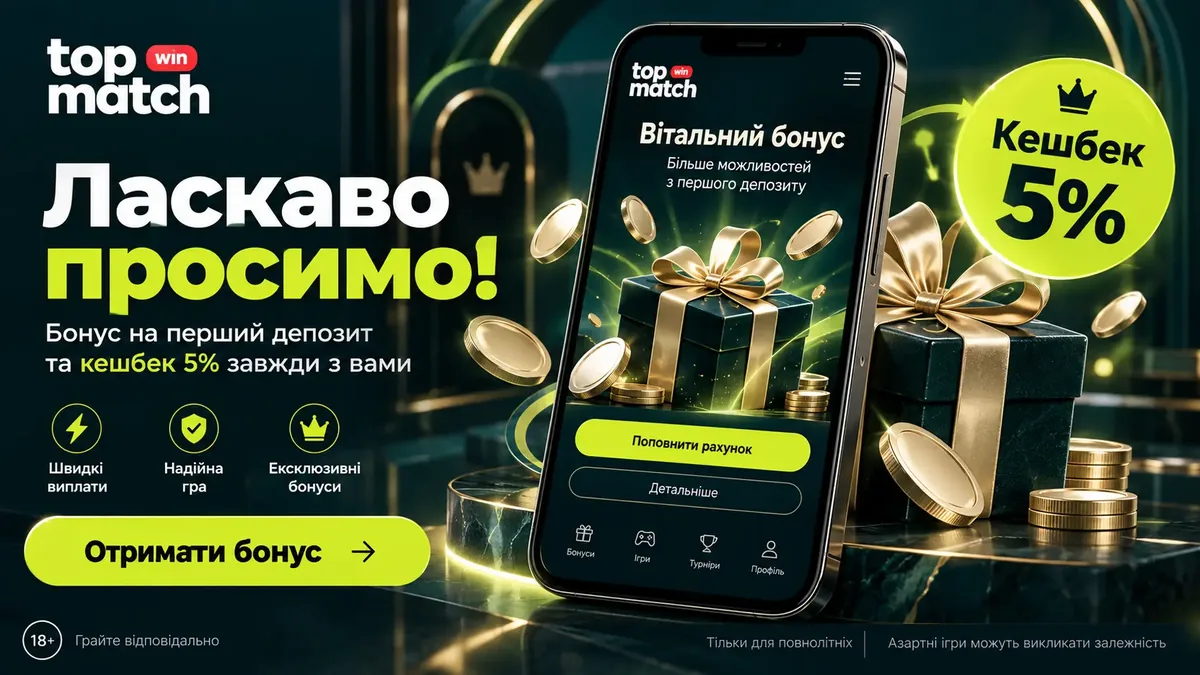 Вітальний бонус і кешбек 5% за крипту в TopMatch