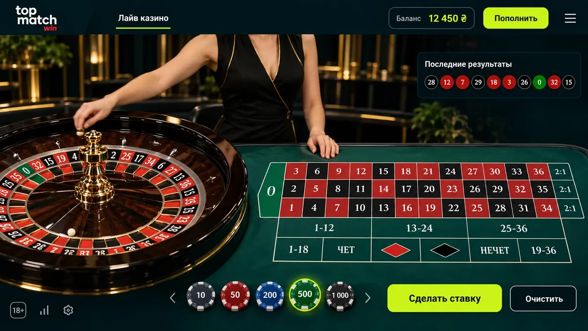 Стол живой рулетки в студии live-казино TopMatch