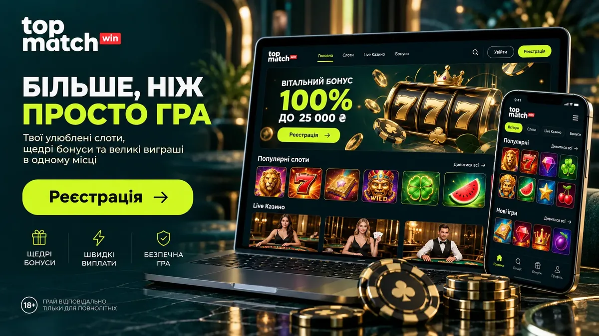 Лобі онлайн-казино TopMatch на ноутбуці та смартфоні